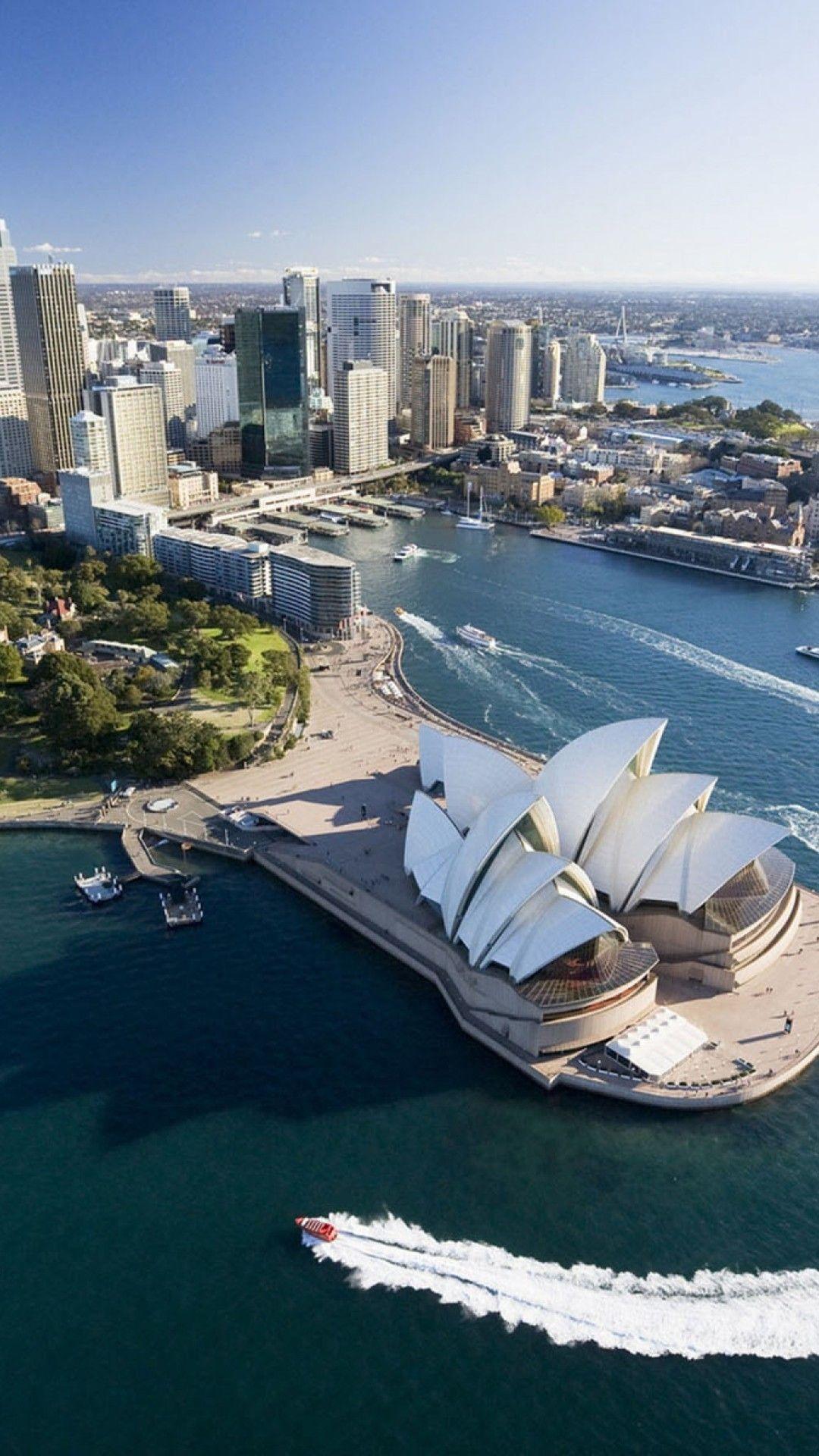 Sydney CBD aerial view with iconic Opera House and harbour